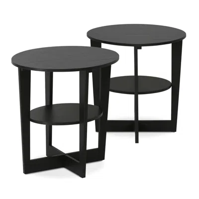 Furinno Round End Table, Set Of Two, Walnut In Black