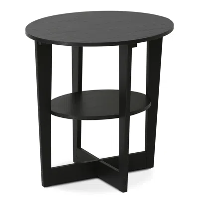 Furinno Round End Table, Walnut In Black