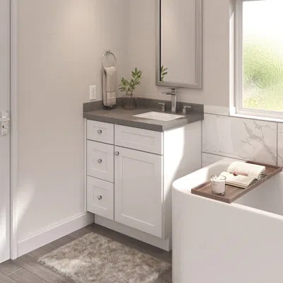 Furinno Shaker Drawers Left Bath Vanity Cabinet Without Top, Ready To Assemble, 21 D X 30 W X 34.5 H, White