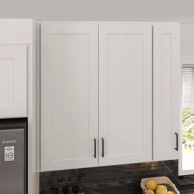 Furinno Shaker Wall Kitchen Cabinet In Shaker White 2-door-3 Shelves, Ready To Assemble, 33 In. W X 12 In. D In Painted