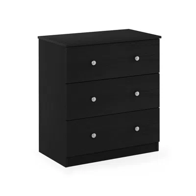 Furinno Simple Design 3-drawer Chest Drawer, Dresser With Knob, Americano In Black