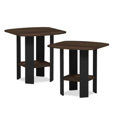 Furinno Simple Design End/sidetable, Columbia Walnut/black, Set Of 2 In Brown