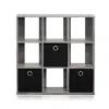 Furinno Simplistic 9-cube Organizer With Bins, French Oak Grey/black