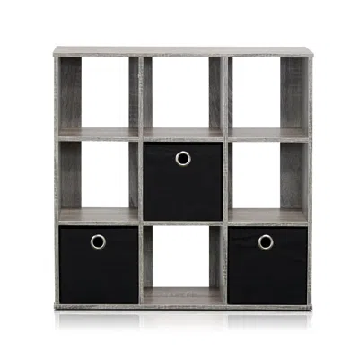 Furinno Simplistic 9-cube Organizer With Bins, French Oak Grey/black