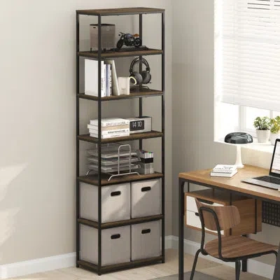 Furinno Simplistic Book Shelf, 7-tier Bookshelf, Metal Frame Bookcases, Metal Storage Shelves, Storage And O In Black