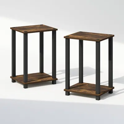 Furinno Simplistic Compact Bedside Table, Nightstand, Amber Pine/black, Set Of 2