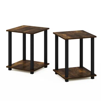 Furinno Simplistic End Table, Set Of Two, Amber Pine/black In Brown