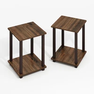 Furinno Simplistic End Table, Set Of Two, Black Walnut/brown