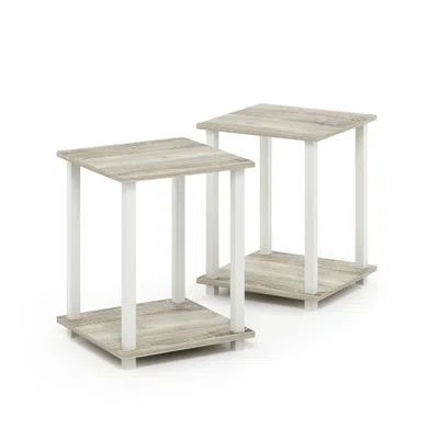 Furinno Simplistic End Table, Set Of Two, Columbia Walnut/black, Sonoma Oak/white In Gray