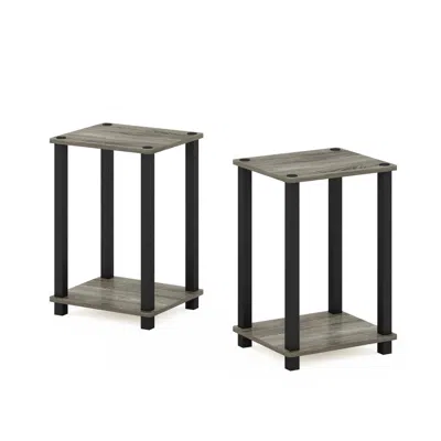 Furinno Simplistic End Table, Small, Set Of 2, French Oak/black In Gray