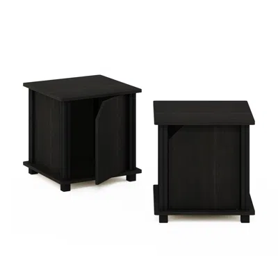 Furinno Simplistic End Table With Storage Set Of 2, Espresso/black