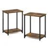 Furinno Simplistic Industrial Metal Frame End Table, 2-pack, Amber Pine
