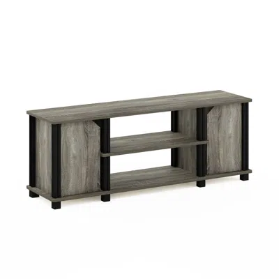 Furinno Simplistic Tv Stand With Shelves And Storage, French Oak/black In Gray