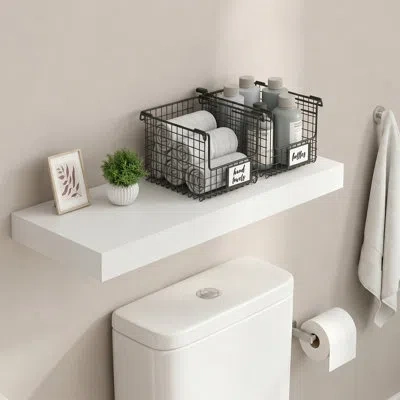 Furinno Tanna Floating Shelves For Wall, 12 X 35 Bathroom Wall Shelf, Wall Mounted Bathroom Organizers And S In White