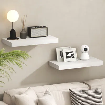 Furinno Tanna Floating Shelves For Wall Set Of 2, 12 X 24 Wall Shelf, Wall Mounted Floating Shelf With Invis In White