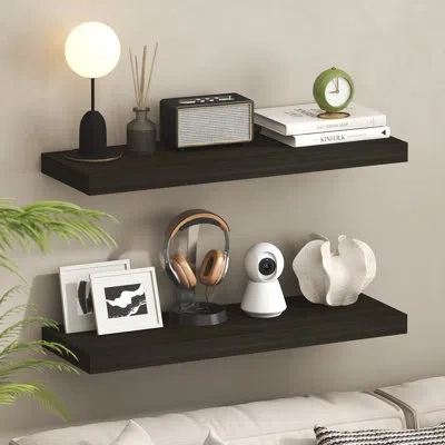 Furinno Tanna Floating Shelves For Wall Set Of 2, 12 X 35 Wall Shelf, Wall Mounted Floating Shelf With Invis In Tobacco Oak