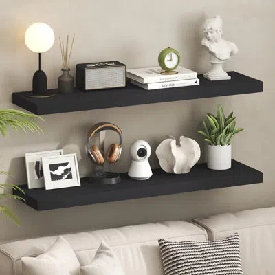 Furinno Tanna Floating Shelves For Wall Set Of 2, 12 X 47 Wall Shelf, Wall Mounted Floating Shelf With Invis In Americano