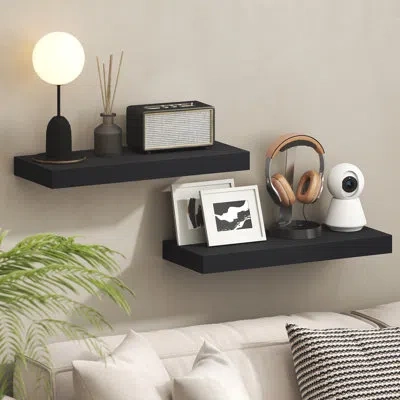 Furinno Tanna Floating Shelves For Wall Set Of 2, 9 X 24 Wall Shelf, Wall Mounted Floating Shelf With Invisi In Americano