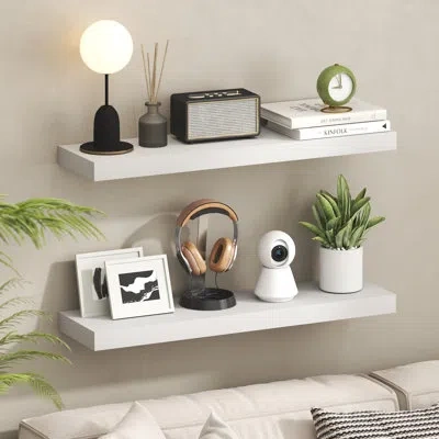 Furinno Tanna Floating Shelves For Wall Set Of 2, 9 X 35 Wall Shelf, Wall Mounted Floating Shelf With Invisi In White
