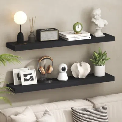 Furinno Tanna Floating Shelves For Wall Set Of 2, 9 X 47 Wall Shelf, Wall Mounted Floating Shelf With Invisi In Americano