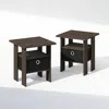 Furinno Tidur Bedside Table Nightstand With Bin Drawer, Dark Brown/black, Set Of 2