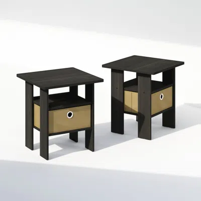 Furinno Tidur Bedside Table Nightstand With Bin Drawer, Espresso/brown, Set Of 2