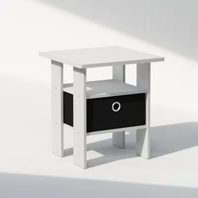 Furinno Tidur Bedside Table Nightstand With Bin Drawer, White/black