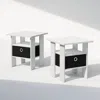Furinno Tidur Bedside Table Nightstand With Bin Drawer, White/black, Set Of 2 In White