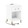 Furinno Tidur End Table, Side Table With Usb And Type-c Charging Station, White In White