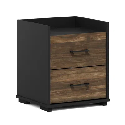 Furinno Tidur Modern Bedroom Bedside Tables Handle 2-drawer Chest Nightstand, Columbia Walnut/black