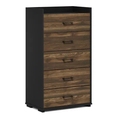 Furinno Tidur Modern Organization And Storage Handle Bedroom 5-drawer Chest Dresser, Columbia Walnut/black