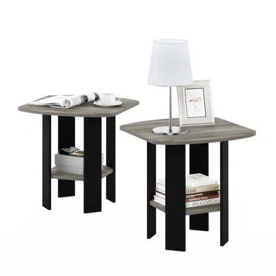 Furinno Tidur Night Stand, Set Of 2 Nightstand With Storage Shelf, Round Corner Bedside Table, End Table, Si In Black