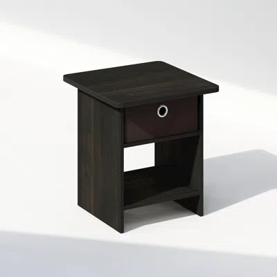 Furinno Tidur Nightstand, Bedside Table Storage Shelf With Bin Drawer, Espresso/brown