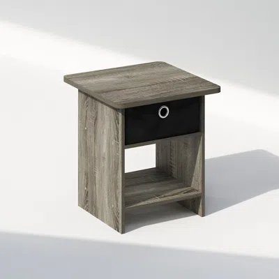 Furinno Tidur Nightstand, Bedside Table Storage Shelf With Bin Drawer, French Oak/black