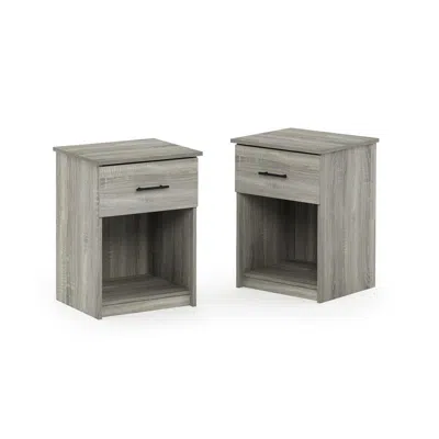 Furinno Tidur Nightstand With Handle With One Drawer, Set Of 2, French Oak Grey In Blue