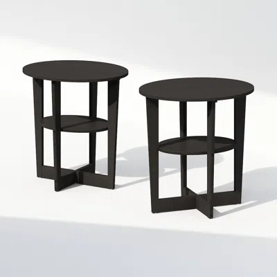 Furinno Tidur Oval Nightstand, Bedside Table With Open Shleves, Walnut, Set Of 2