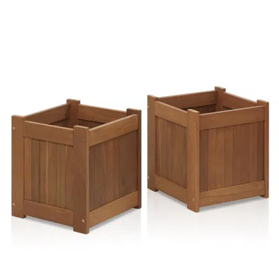 Furinno Tioman Hardwood Flower Box In Teak Oil, Pack Of 2, 2-fg16450