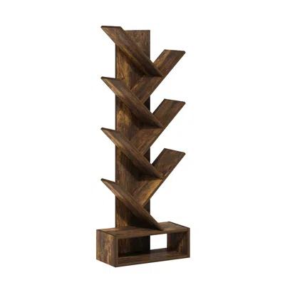 Furinno Tree Bookshelf 7-tier Floor Standing Tree Bookcase With Bottom Shelf, Amber Pine In Brown