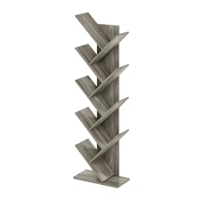 Furinno Tree Bookshelf 9-tier Floor Standing Tree Bookcase, French Oak In Green