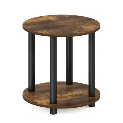 Furinno Turn-n-tube 2-tier Round Wooden End Table, Amber Pine