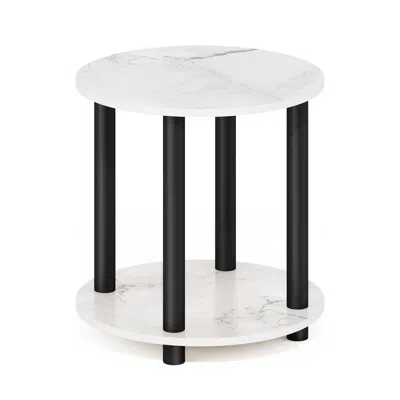 Furinno Turn-n-tube 2-tier Round Wooden End Table, Marble White