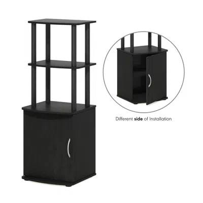 Furinno Turn-n-tube 2-tier Tall Tv Entertainment Side Table Display Rack With Storage Cabinet, Blackwood/bla