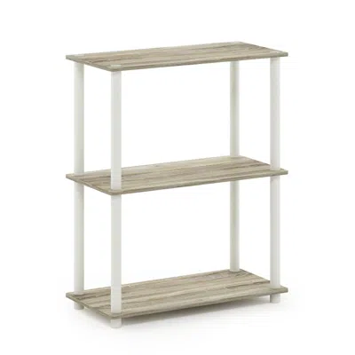 Furinno Turn-n-tube 3-tier Compact Multipurpose Shelf Display Rack, Sonoma Oak/white