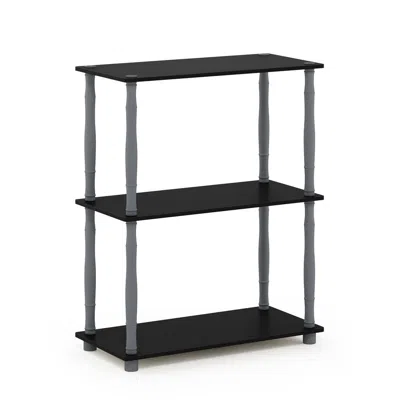 Furinno Turn-n-tube 3-tier Compact Multipurpose Shelf Display Rack With Classic Tube, Black/grey