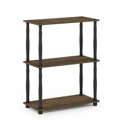 Furinno Turn-n-tube 3-tier Compact Multipurpose Shelf Display Rack With Classic Tube, Columbia Walnut/black In Brown