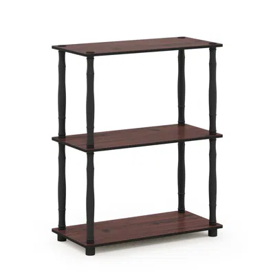 Furinno Turn-n-tube 3-tier Compact Multipurpose Shelf Display Rack With Classic Tube, Dark Cherry/black In Brown