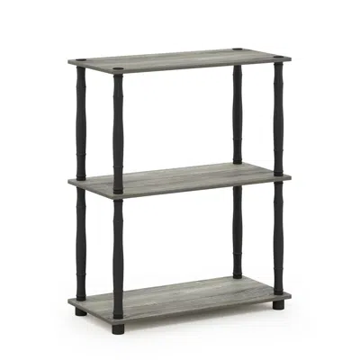 Furinno Turn-n-tube 3-tier Compact Multipurpose Shelf Display Rack With Classic Tube, French Oak Grey/black In Gray