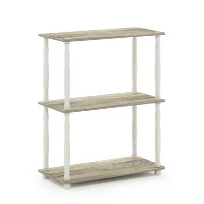 Furinno Turn-n-tube 3-tier Compact Multipurpose Shelf Display Rack With Classic Tube, Sonoma Oak/white In Gray