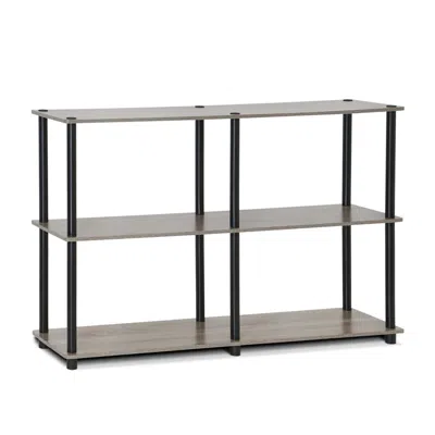 Furinno Turn-n-tube 3-tier Double Size Storage Display Rack, French Oak Grey/black