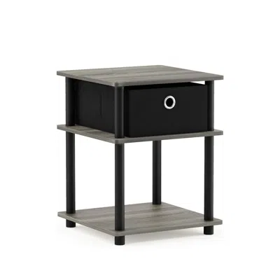 Furinno Turn-n-tube 3-tier End Table With Storage Bin, French Oak Grey/black/black, 18063gyw/bk/bk In Blue